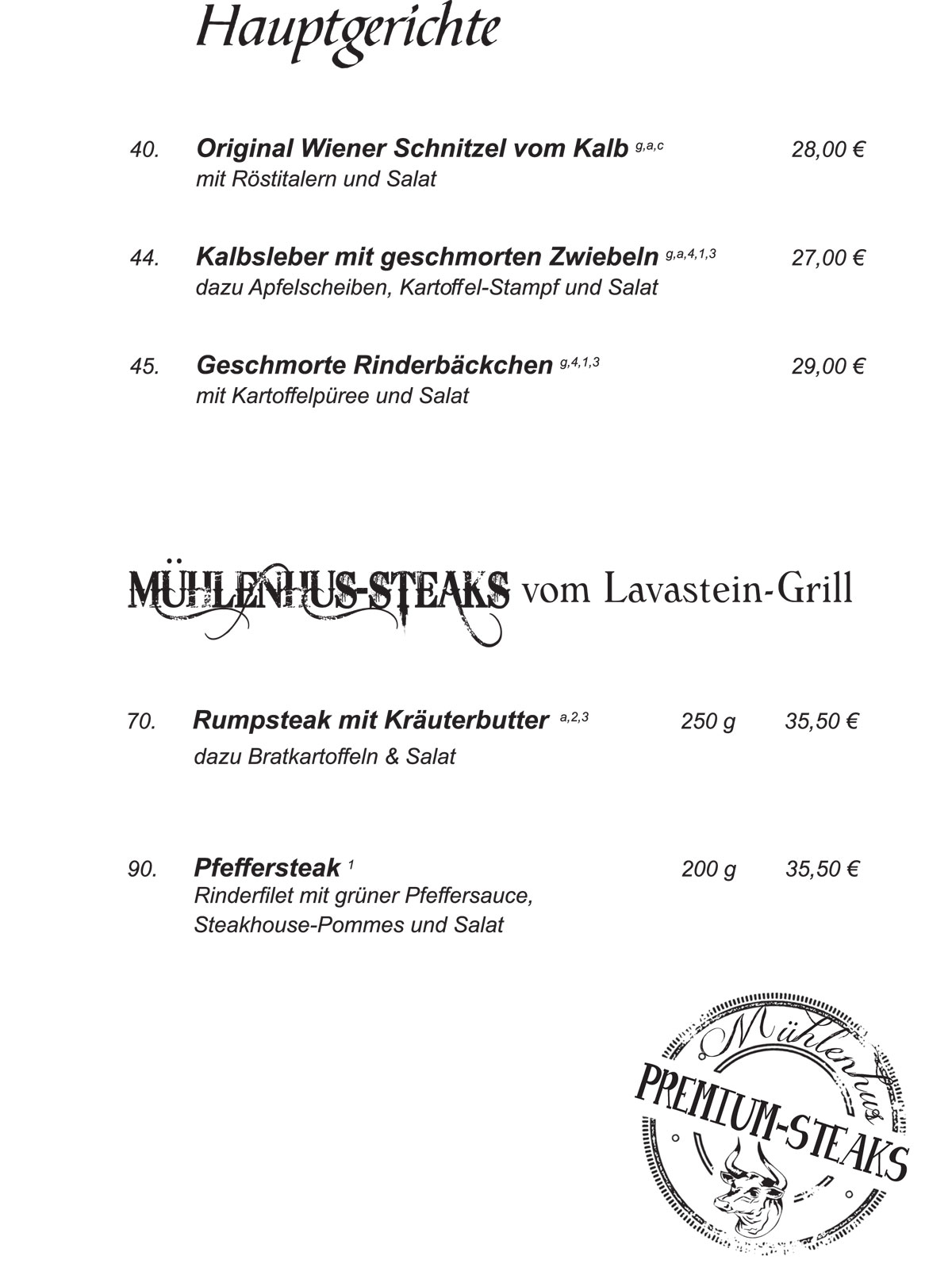 Speisekarte--Hauptgerichhte Speisekarte--Hauptgerichhte